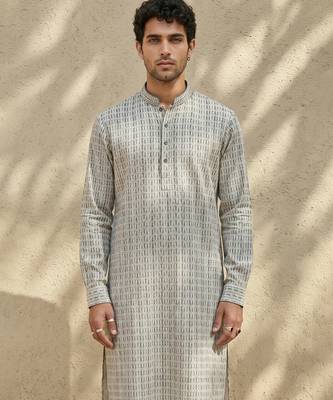 Grey woven cotton kurta set 4