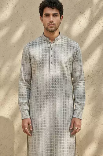 Grey woven cotton kurta set