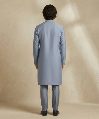 Blue embroidered cotton silk kurta set 2