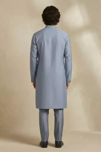 Blue embroidered cotton silk kurta set