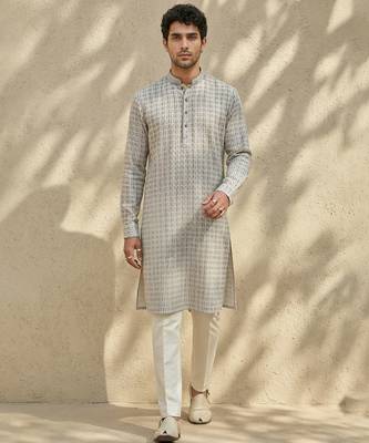 Grey woven cotton kurta set 5