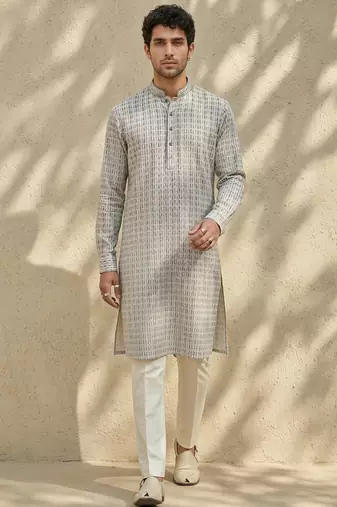 Grey woven cotton kurta set