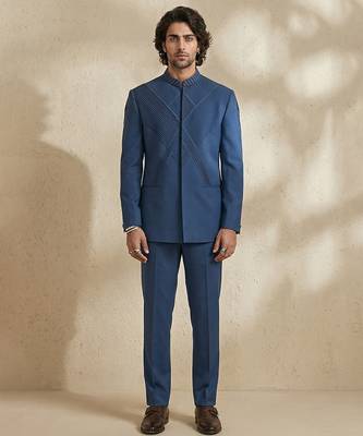 Blue wool bandhgala set 1