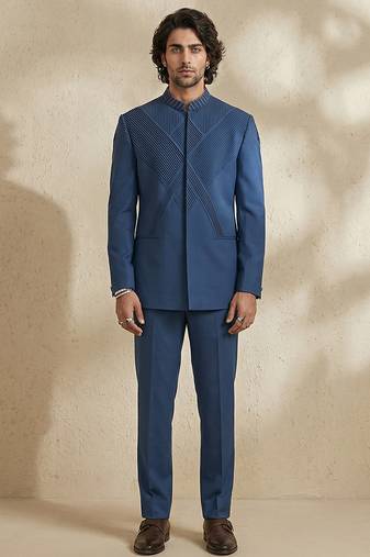 Blue wool bandhgala set