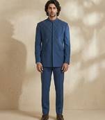 Blue wool bandhgala set