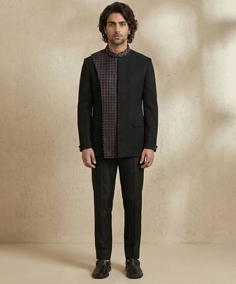 Black crepe bandhgala set 1