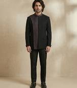 Black crepe bandhgala set