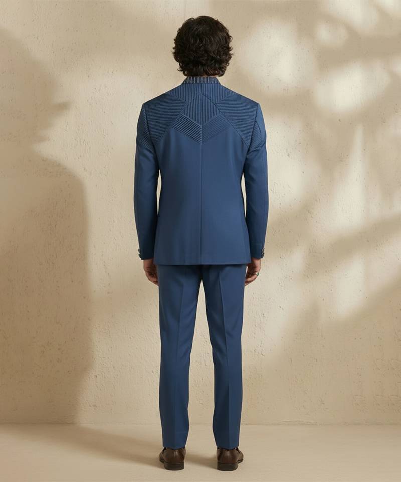 Blue wool bandhgala set
