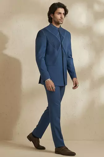 Blue wool bandhgala set