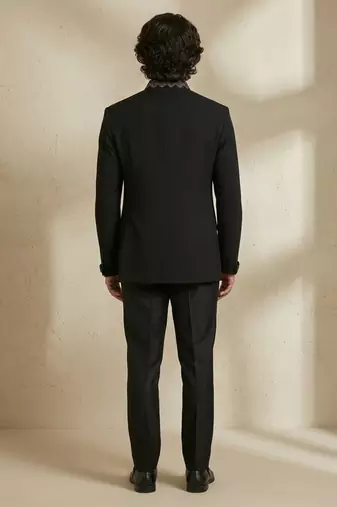 Black crepe bandhgala set