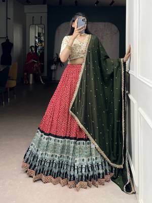 Rayon Bandhej Chaniya Choli with Sequins & Thread Embroidery Lace 2
