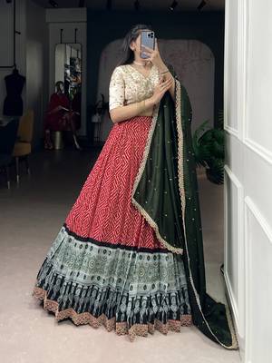 Rayon Bandhej Chaniya Choli with Sequins & Thread Embroidery Lace 3