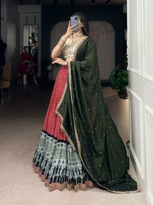Rayon Bandhej Chaniya Choli with Sequins & Thread Embroidery Lace 4