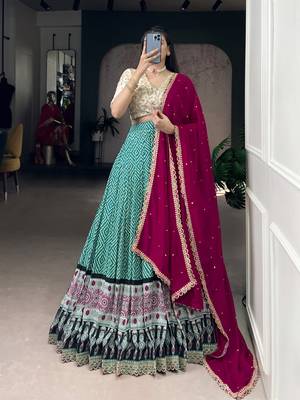 Rayon Bandhej Chaniya Choli with Sequins & Thread Embroidery Lace 1