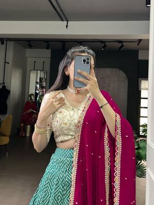 Rayon Bandhej Chaniya Choli with Sequins & Thread Embroidery Lace 2