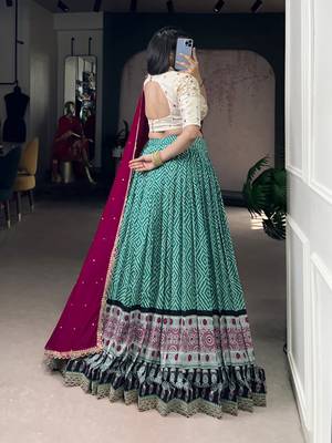 Rayon Bandhej Chaniya Choli with Sequins & Thread Embroidery Lace 3