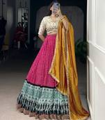 Rayon Bandhej Chaniya Choli with Sequins & Thread Embroidery Lace