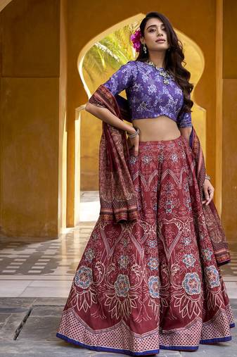 Designer Vaishali Silk Printed Chaniya Choli with Beads Work
