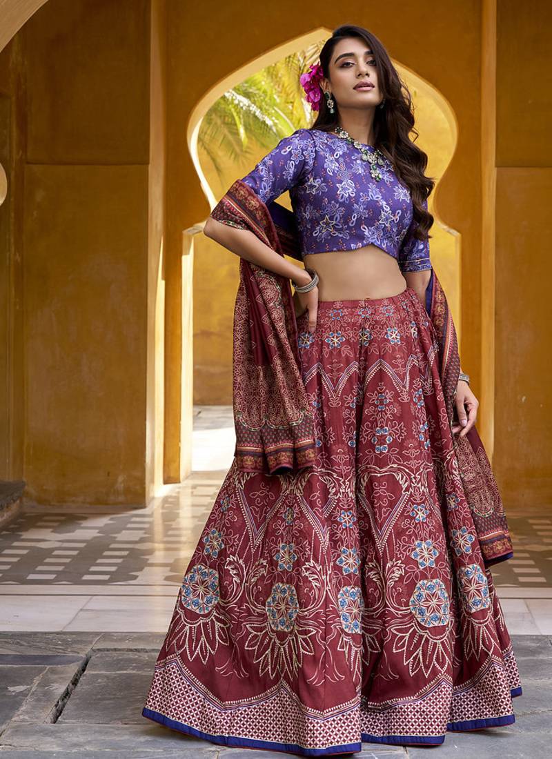 Designer Vaishali Silk Printed Chaniya Choli with Beads Work