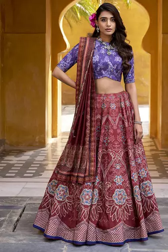 Designer Vaishali Silk Printed Chaniya Choli with Beads Work