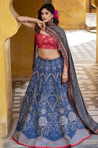 Designer Vaishali Silk Printed Chaniya Choli with Beads Work