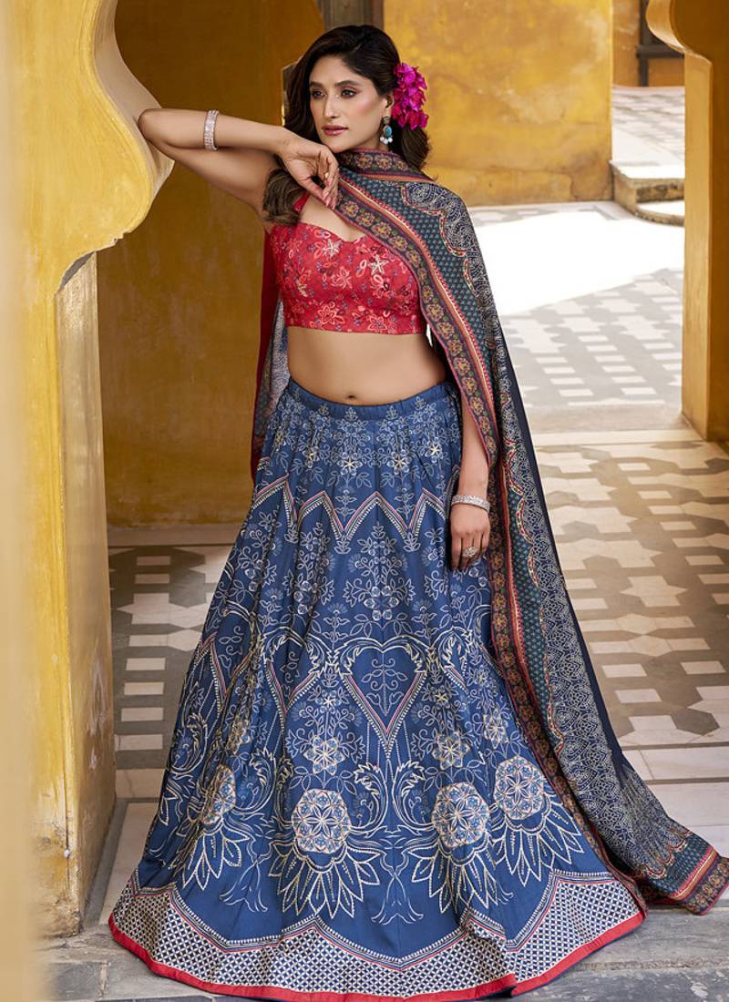 Designer Vaishali Silk Printed Chaniya Choli with Beads Work
