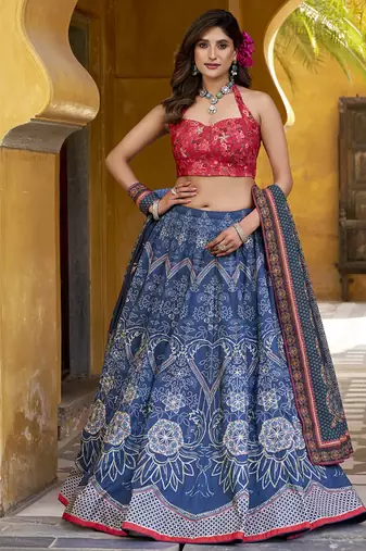 Designer Vaishali Silk Printed Chaniya Choli with Beads Work