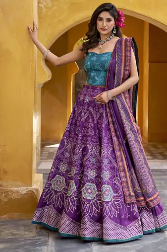Designer Vaishali Silk Printed Chaniya Choli with Beads Work