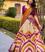 Tasar Silk Tie-Dye Print Chaniya Choli with Lace Touch-Up