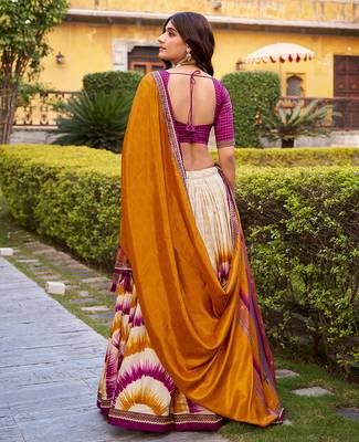 Tasar Silk Tie-Dye Print Chaniya Choli with Lace Touch-Up 3