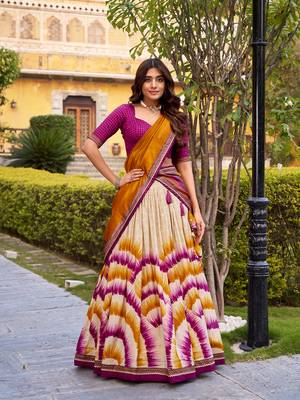 Tasar Silk Tie-Dye Print Chaniya Choli with Lace Touch-Up 4