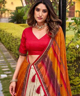 Tasar Silk Tie-Dye Print Chaniya Choli with Lace Touch-Up 2