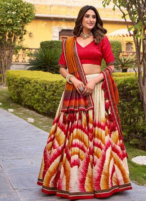 Tasar Silk Tie-Dye Print Chaniya Choli with Lace Touch-Up 4