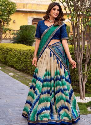 Tasar Silk Tie-Dye Print Chaniya Choli with Lace Touch-Up 1