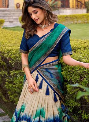 Tasar Silk Tie-Dye Print Chaniya Choli with Lace Touch-Up 3