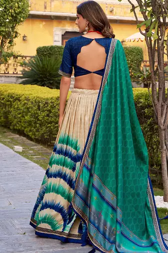 Tasar Silk Tie-Dye Print Chaniya Choli with Lace Touch-Up