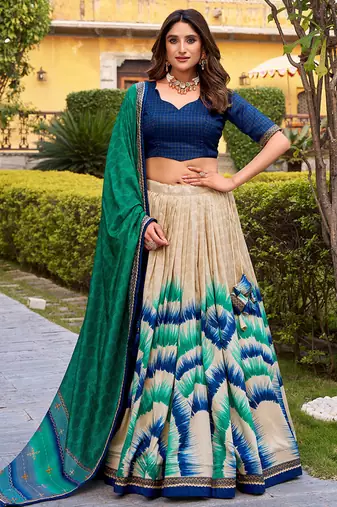 Tasar Silk Tie-Dye Print Chaniya Choli with Lace Touch-Up