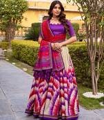 Tasar Silk Tie-Dye Print Chaniya Choli with Lace Touch-Up