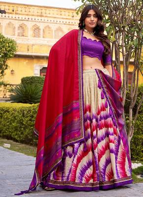 Tasar Silk Tie-Dye Print Chaniya Choli with Lace Touch-Up 2
