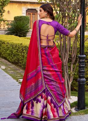 Tasar Silk Tie-Dye Print Chaniya Choli with Lace Touch-Up 3