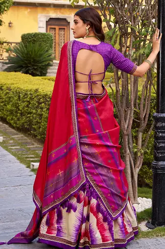 Tasar Silk Tie-Dye Print Chaniya Choli with Lace Touch-Up