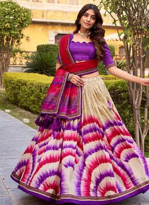 Tasar Silk Tie-Dye Print Chaniya Choli with Lace Touch-Up 4