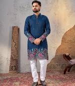 Navy blue star georgette embroidered kurta     festive and ethnic wear