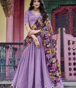 Lavender Vichitra Silk Sequins and Thread Embroidered With Kalamkari Print Border  Indian lehenga Choli