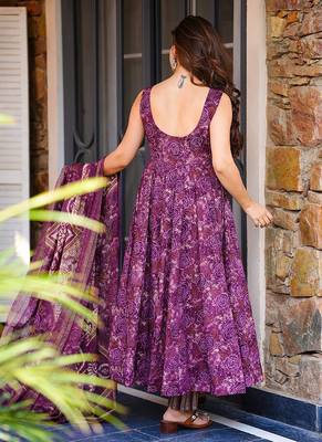 Purple heavy digital printed  maslin anarkali style 2