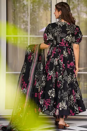 Black heavy digital printed  maslin anarkali style