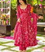 Rani-pink heavy digital printed  maslin anarkali style