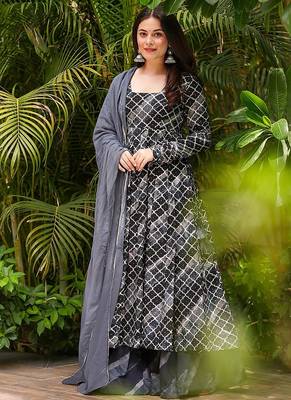 Black heavy digital printed  maslin anarkali palazzo style 1