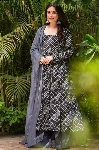 Black heavy digital printed  maslin anarkali palazzo style