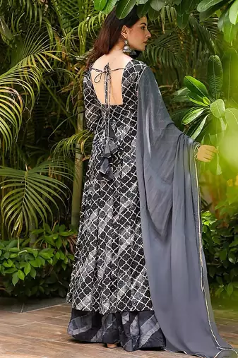 Black heavy digital printed  maslin anarkali palazzo style